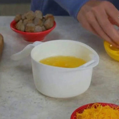 Microwave Egg Boiler in white and yellow color, compact and lightweight for easy egg cooking
