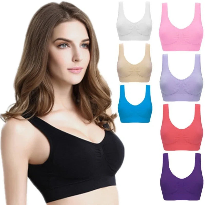 Women's seamless yoga tank top and sports bra in various colors for fitness and casual wear