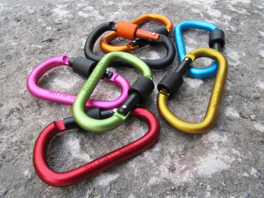 Durable aluminum alloy carabiner in multiple colors for gear organization