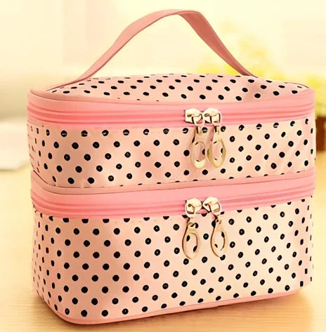 Double-layer cosmetic bag with multicoloured wavelet dots measuring 20.5cm long