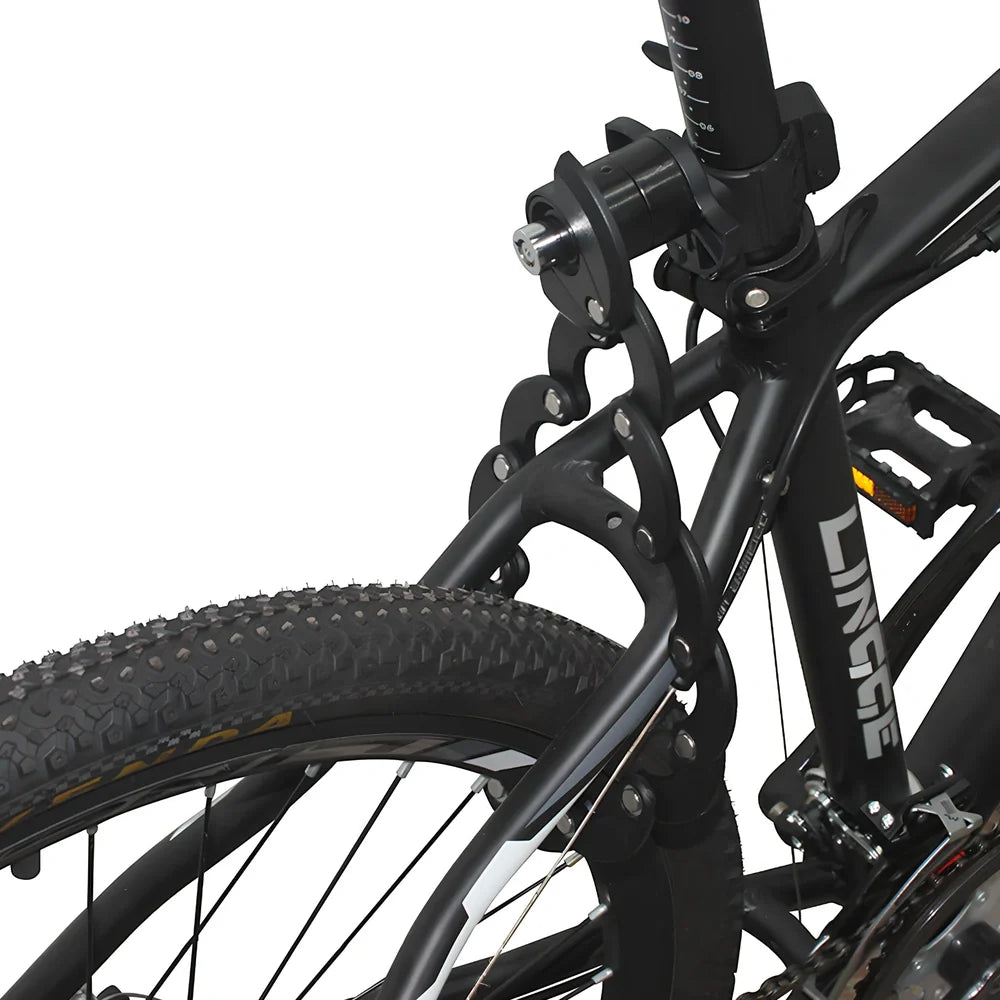 Black folding bicycle anti-theft chain lock, 585mm length with zinc alloy body and 3mm steel joints for secure bike protection