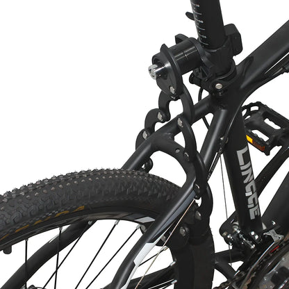 Black folding bicycle anti-theft chain lock, 585mm length with zinc alloy body and 3mm steel joints for secure bike protection