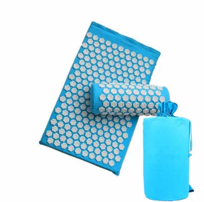 Lotus-shaped acupressure mat and pillow set in blue colour for massage therapy