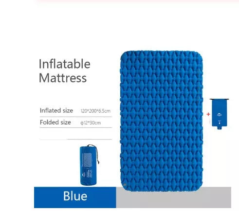 Blue and orange inflatable outdoor tent sleeping mat for camping