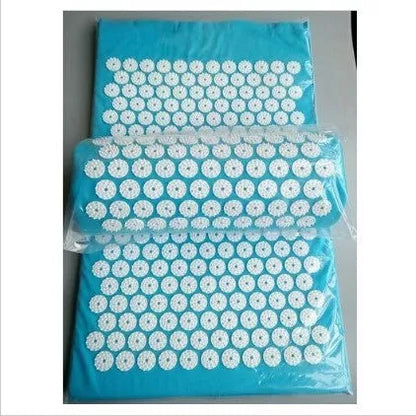 Acupuncture yoga cushion and pillow set with 210 pins for muscle relief, available in multiple colors.