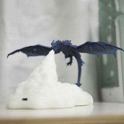 3D printed dragon LED night light with blue colour and fire-breathing illumination effect