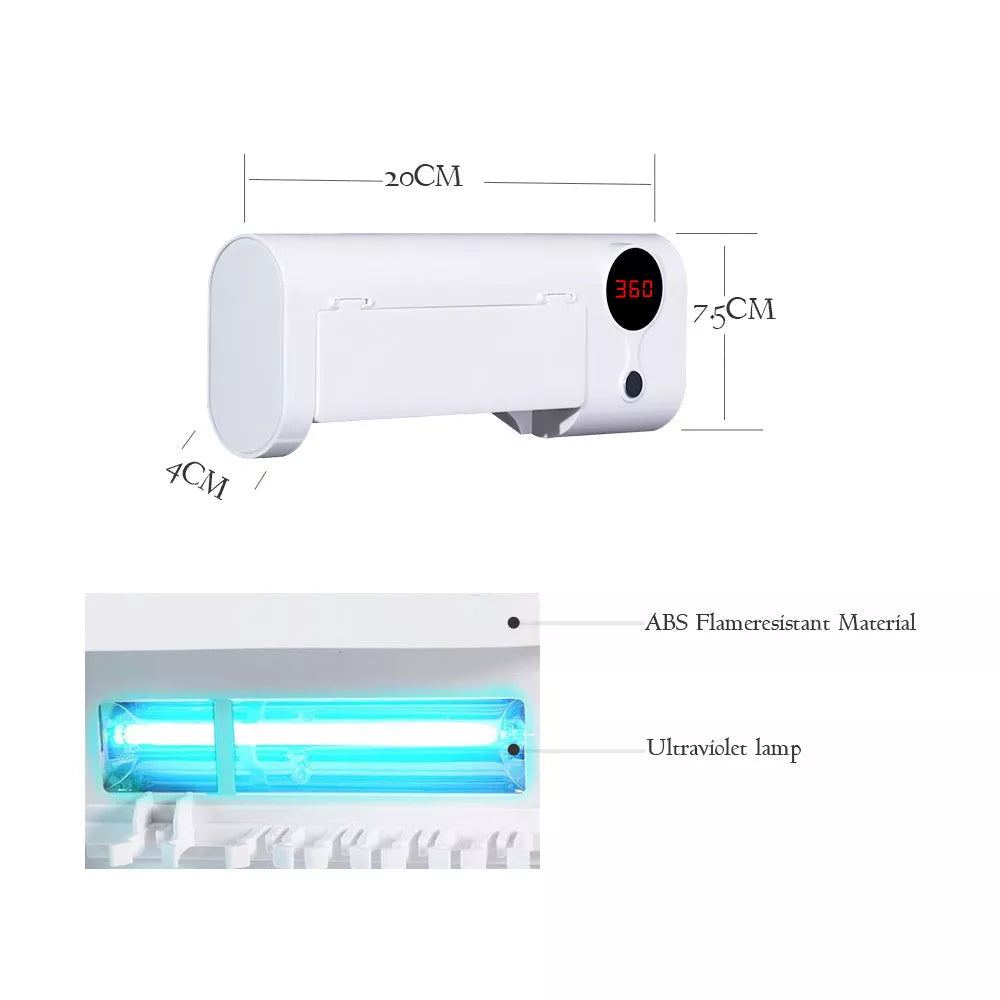 Smart UV Toothbrush Holder in white with LCD display for sterilization timing