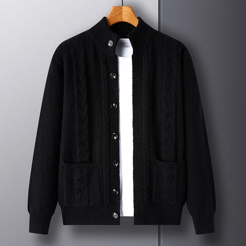 Stylish men's jacquard cardigan with pockets for a modern look