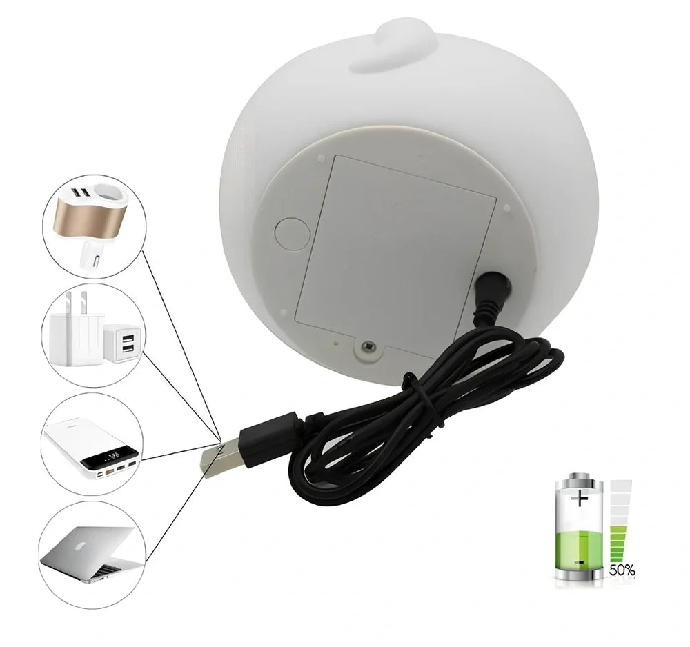 Cute cat-shaped silicone LED lamp with warm white and colourful lighting, measuring 12.5cm