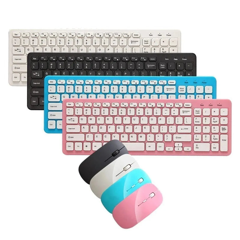 Wireless keyboard and mouse set with 96-key keyboard, quiet mouse, and three-speed DPI adjustment in black, blue, pink, or white for PC and laptop use