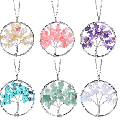 Hand winding Tree of Life pendant with stainless steel chain in six colour options