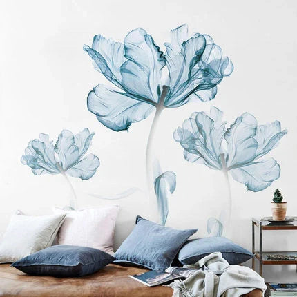 Nordic Blue Flower PVC Wall Decals for elegant home decoration