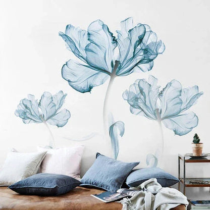 Nordic Blue Flower PVC Wall Decals for elegant home decoration