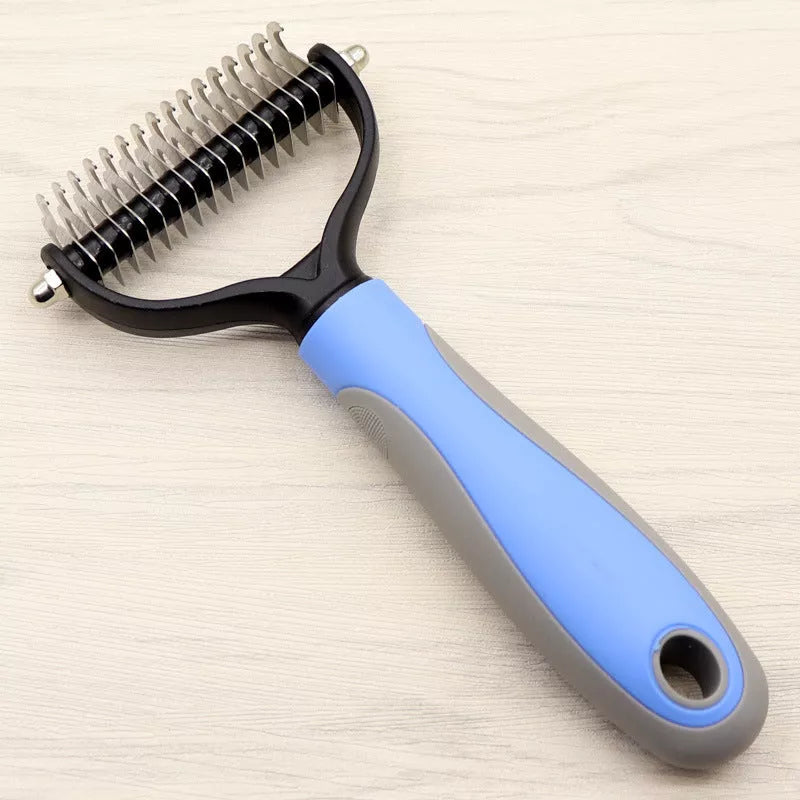 Double-sided blade dog comb for long-haired pets with stainless steel needles