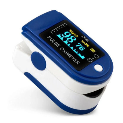 Fingertip pulse oximeter with plastic housing and LCD display for oxygen saturation measurements