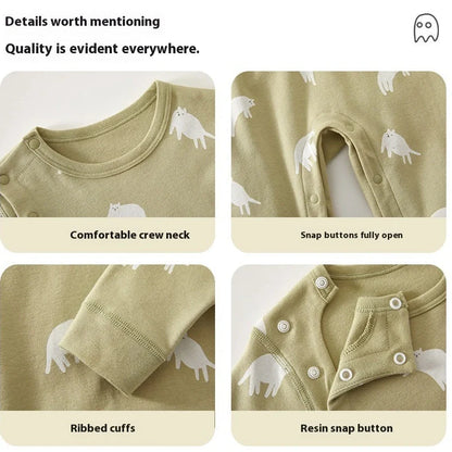 Pure cotton boneless baby jumpsuit with long sleeves in apricot colour for infant wear