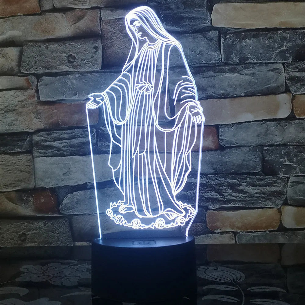 3D LED night light with laser-engraved acrylic plate showing stereoscopic dual ring pattern in colourful illumination