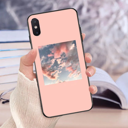 Painted pink phone case with roll brush lattice and flower designs for iPhone models