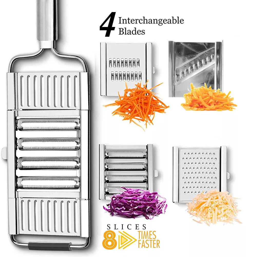 Stainless steel grater and slicer set with non-slip handle for efficient kitchen prep
