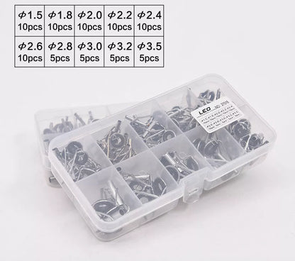 Boxed set of 80 alloy sea fishing rod guide rings for enhanced performance