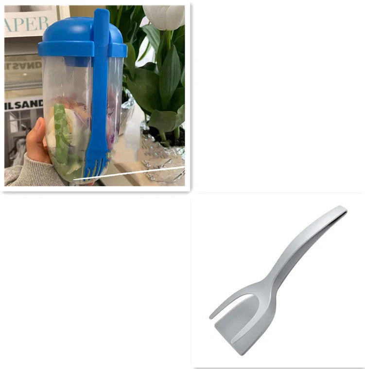 1000ml BPA-Free Salad Cup Set with Fork and Dressing Holder in four colors