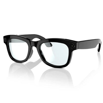 AI translation intelligent video glasses with HD camera in black lens and transparent lens options