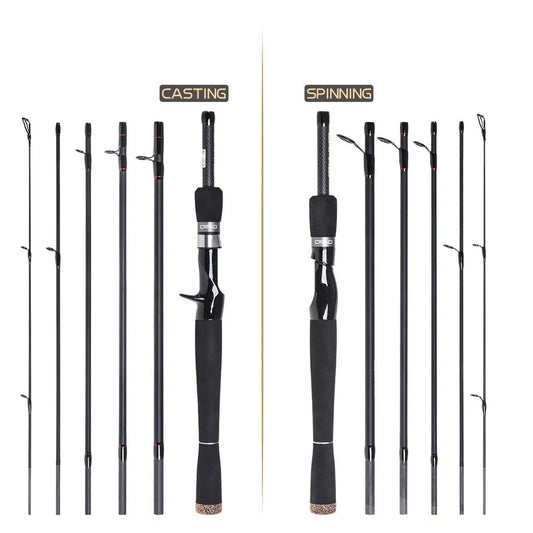 Carbon fishing rod with gun handle and sectional construction for sea perch angling