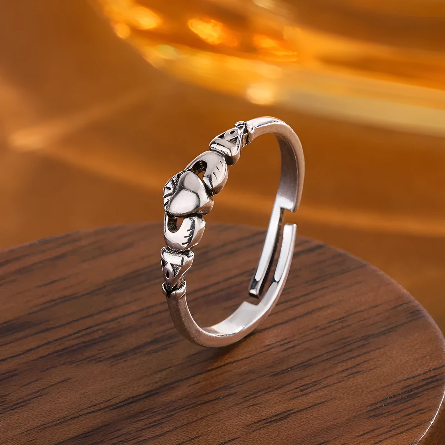 Copper open heart ring with retro silver finish for women