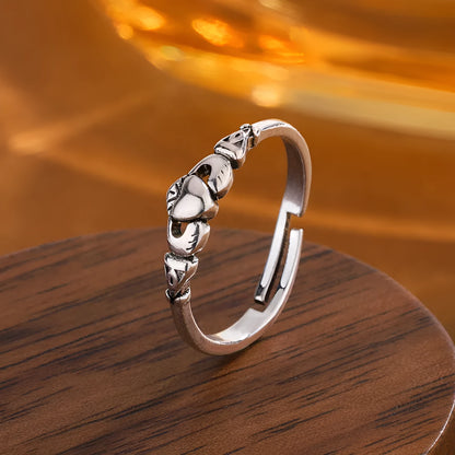 Copper open heart ring with retro silver finish for women