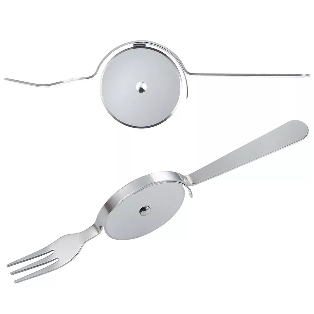 Stainless steel cake cutter with knife and fork set for precise slicing