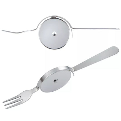 Stainless steel cake cutter with knife and fork set for precise slicing
