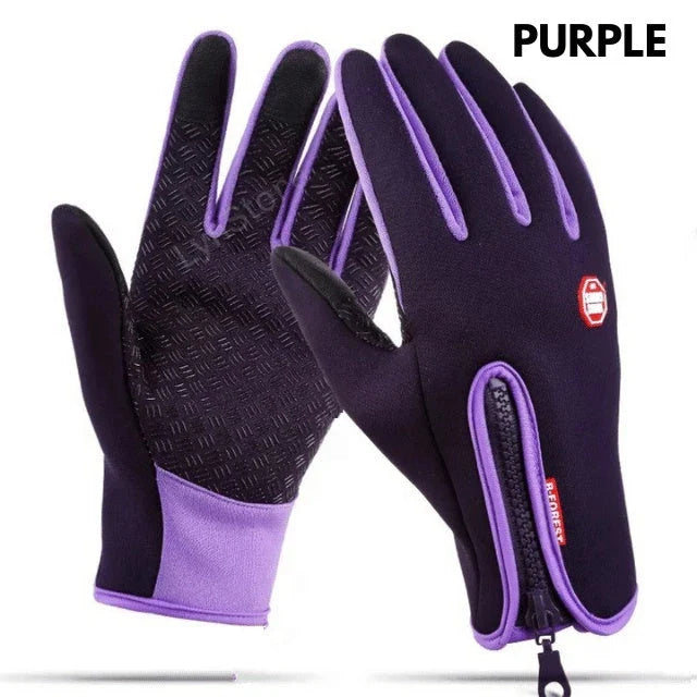 Premium touchscreen motorcycle winter gloves with fleece lining, available in multiple colors and sizes