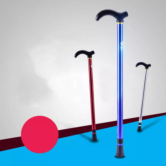 Adjustable aluminum telescopic walking stick with rubber tips in multiple colors