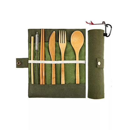 Bamboo straw set with utensils and cleaning brush for sustainable dining