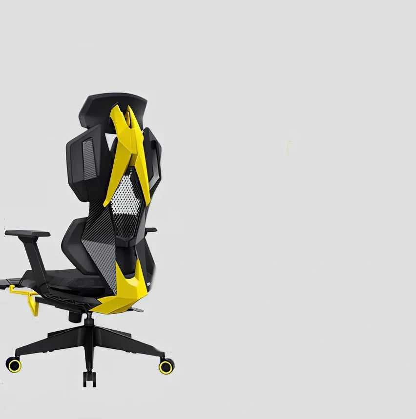 Ergonomic esports gaming chair with rotating armrests and built-in foot pedal in mesh fabric