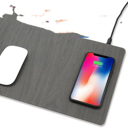 Qi Wireless Charging Mouse Pad Mat with PU leather surface and LED indicator light