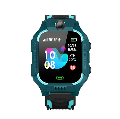 Z6 children smart watch with silicone strap, 128 x 128 touchscreen, and colour options in blue, pink, purple, and red