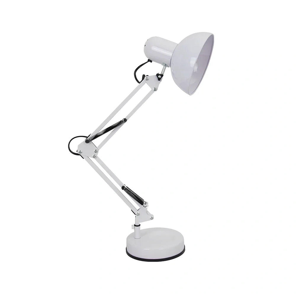 Black iron adjustable swing arm desk lamp with clip base and E27 socket, extended 40cm for workspace lighting