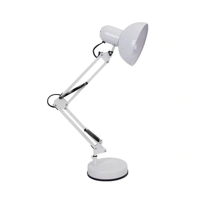 Black iron adjustable swing arm desk lamp with clip base and E27 socket, extended 40cm for workspace lighting
