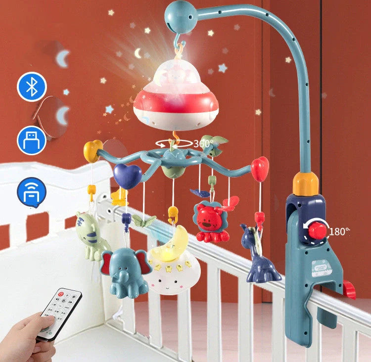 Cartoon baby rattle with starlight projection and remote control for nursery