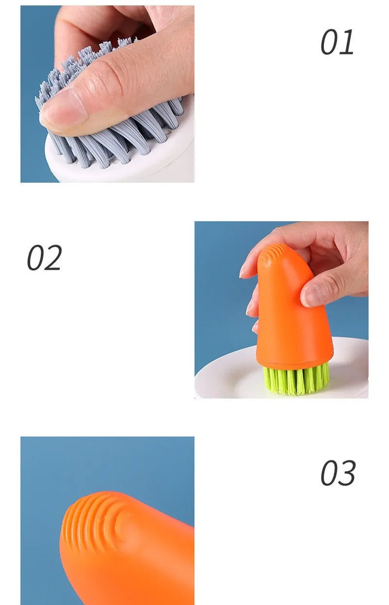 Carrot-shaped kitchen cleaning brush with nylon bristles in orange colour