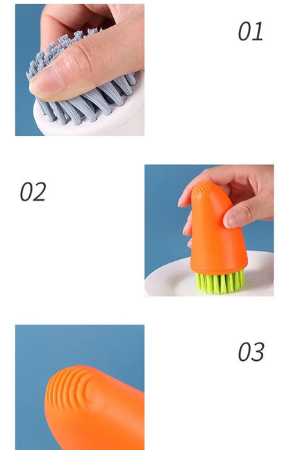 Carrot-shaped kitchen cleaning brush with nylon bristles in orange colour