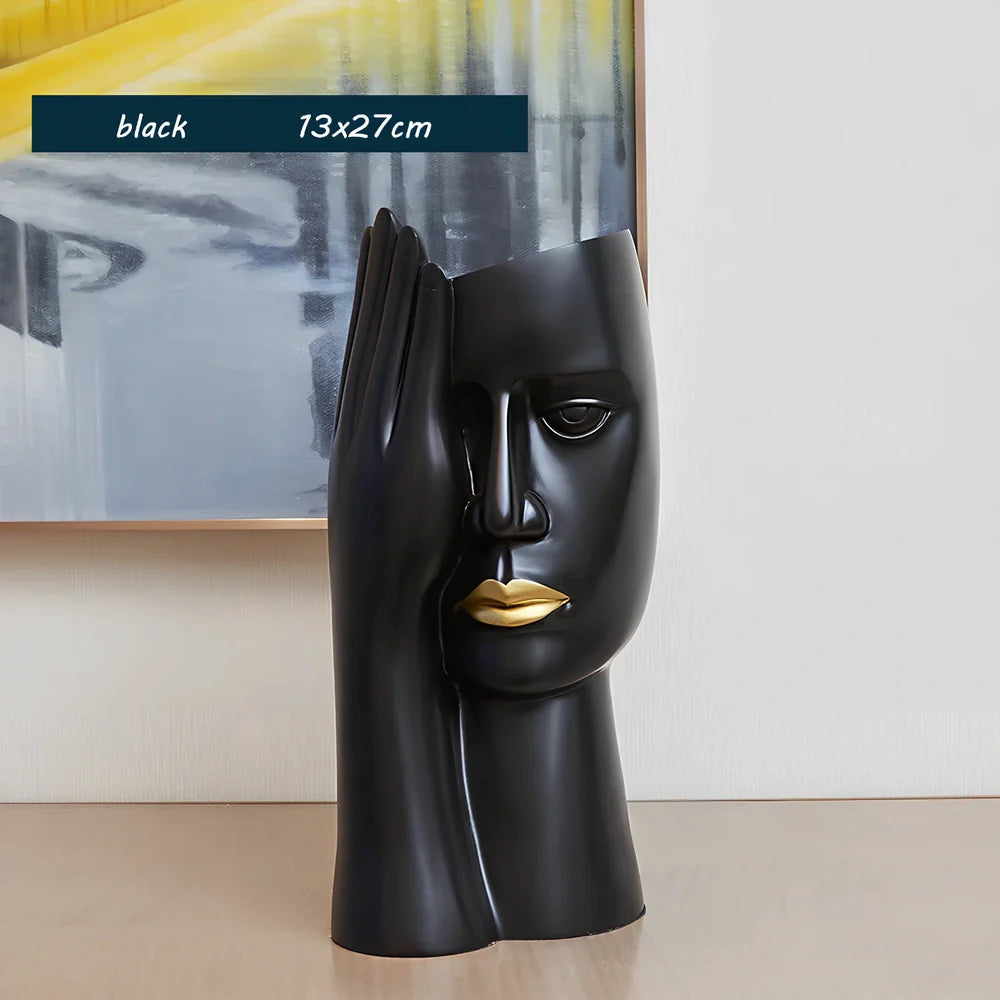 Creative art vase with body shape design in black and white colours, modern resin home decoration