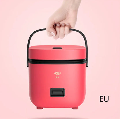 Compact brown 1-2 litre electric rice cooker, 180x200x180mm, with mechanical controls and aluminium pot for small UK kitchens