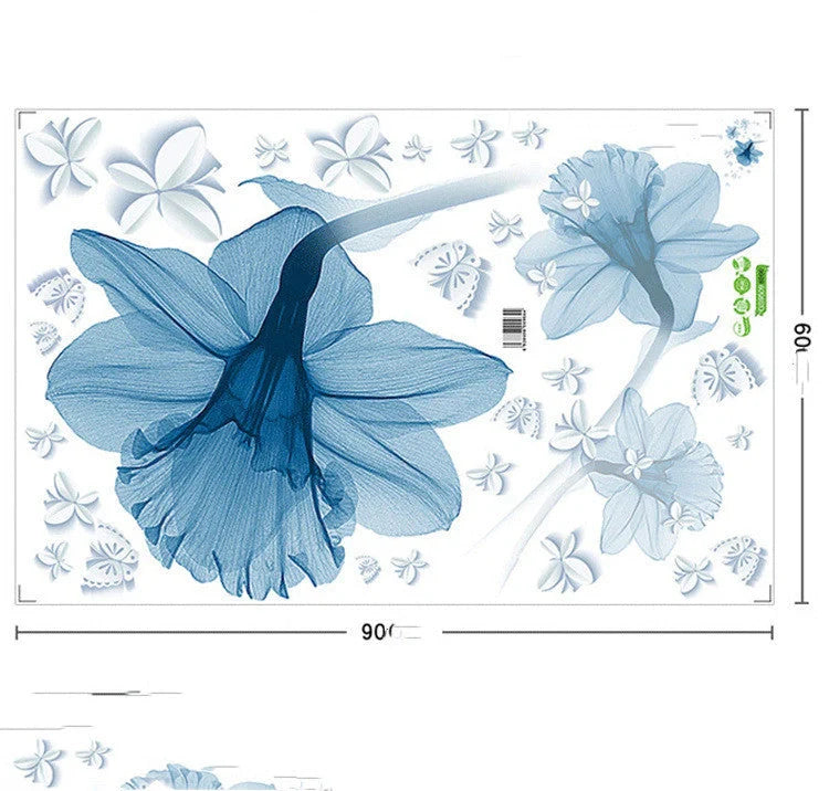 Decorative Nordic blue flower-patterned wall stickers for home decor