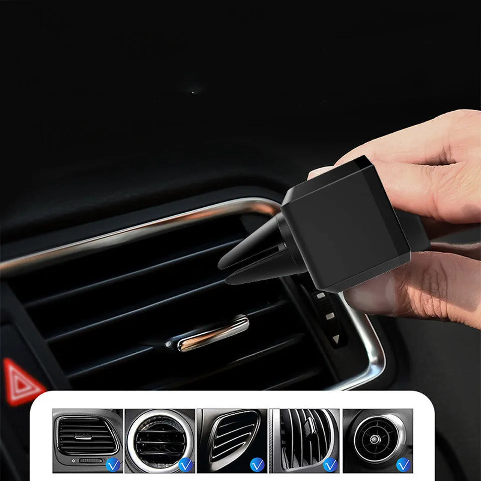 Mini car phone holder in Cross Black with adjustable clamp fitting 55-85mm devices