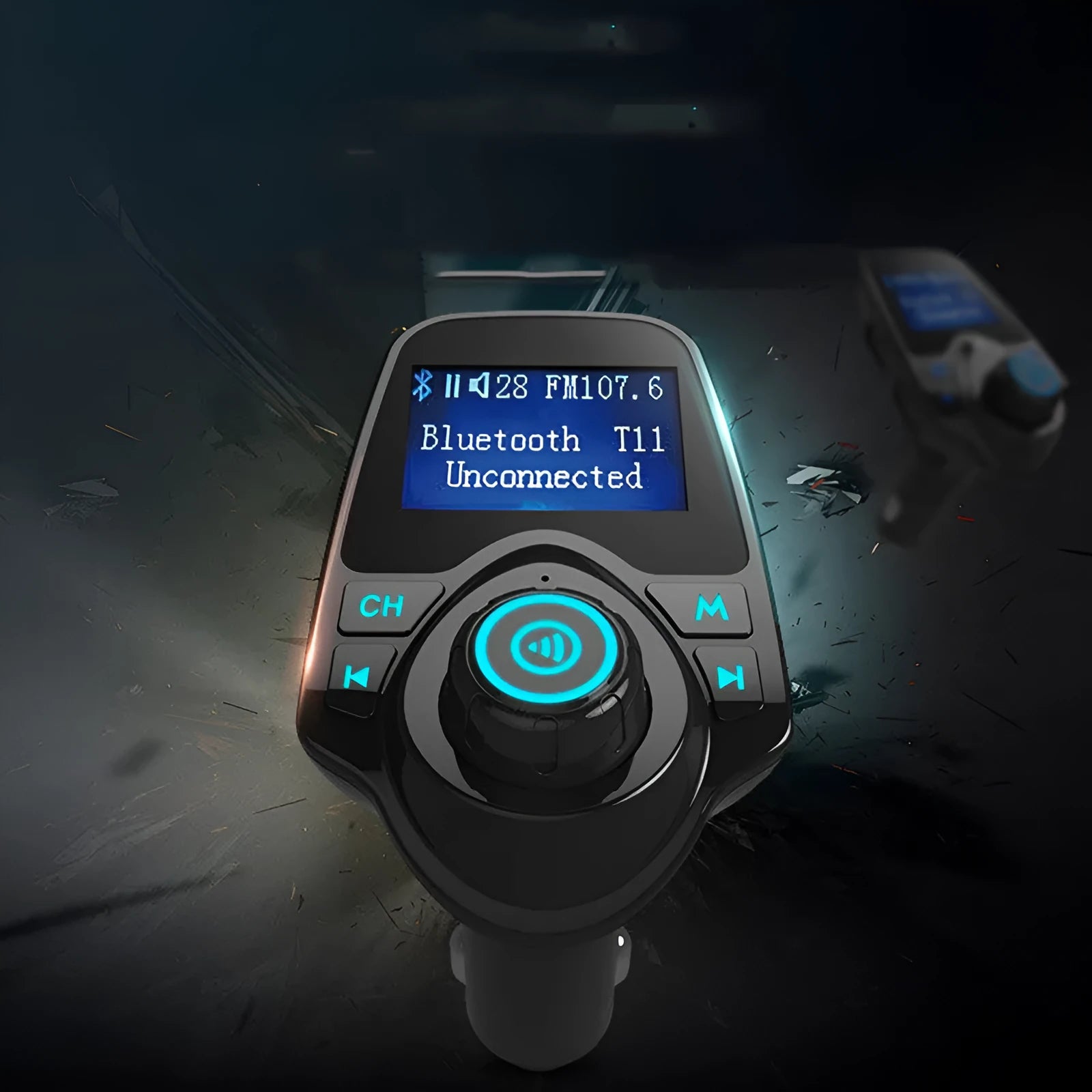 Black G7 car Bluetooth FM transmitter with USB port and TF card slot for hands-free calling and music streaming