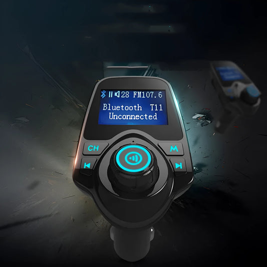 Black G7 car Bluetooth FM transmitter with USB port and TF card slot for hands-free calling and music streaming