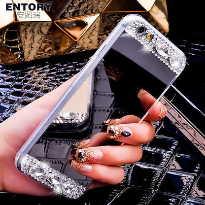 Rhinestone decorated mobile phone case for Huawei smartphones in gold colour with waterproof silicone protection