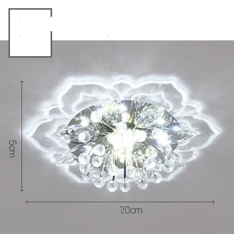 Modern minimalist crystal ceiling lamp with flower-shaped acrylic shade and stainless steel mount